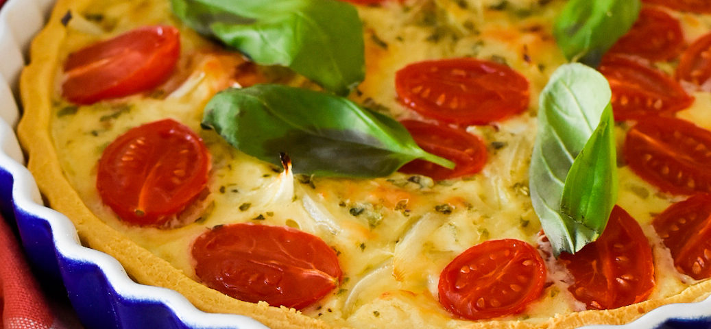 quiche de tomates y albahaca sin huevo