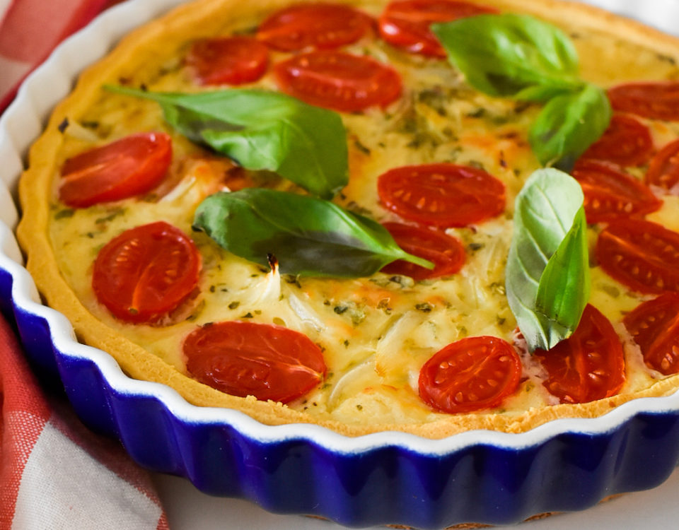 quiche de tomates y albahaca sin huevo